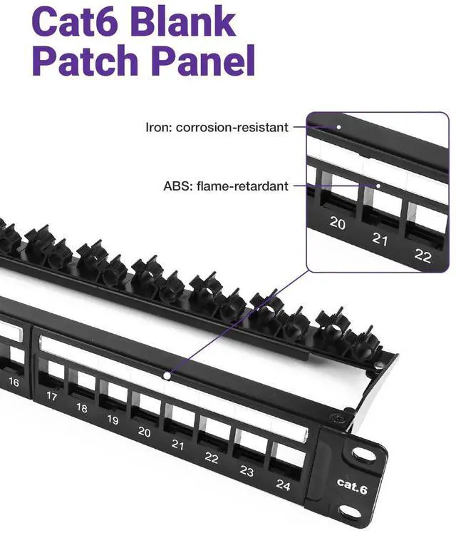 Alt view image 3 of 5 - VCE Patch Panel 24 Port with 25-Pack Cat6 Black RJ45 Keystone Coupler, 1U Blank Rackmount Panel, 19 inch, 1 Pack