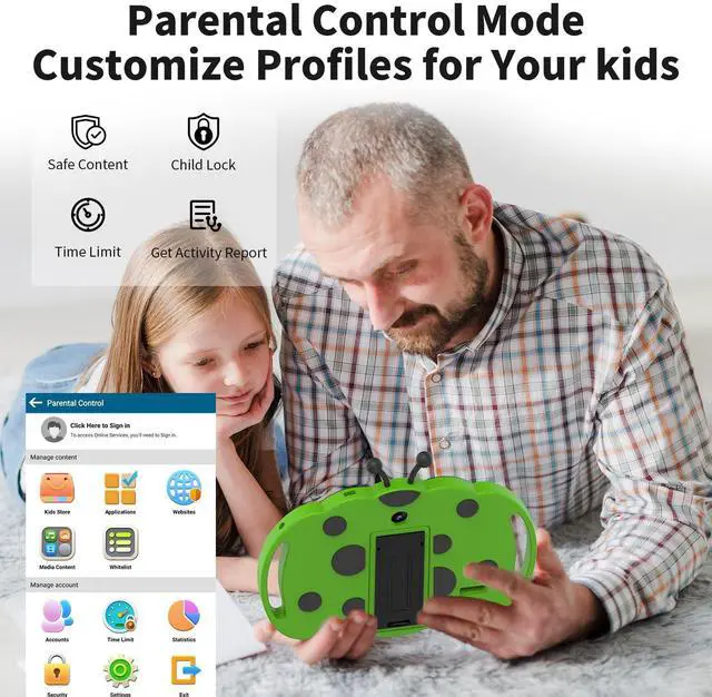 Alt view image 5 of 5 - VOLENTEX Android 13 Kids Tablet, 7 inch Tablets for Age 3-10, Educational Pad, 32GB ROM Toddler Tablet with Shockproof Silicone Case, Bluetooth, WiFi, Parental Control, Dual Camera (Green)