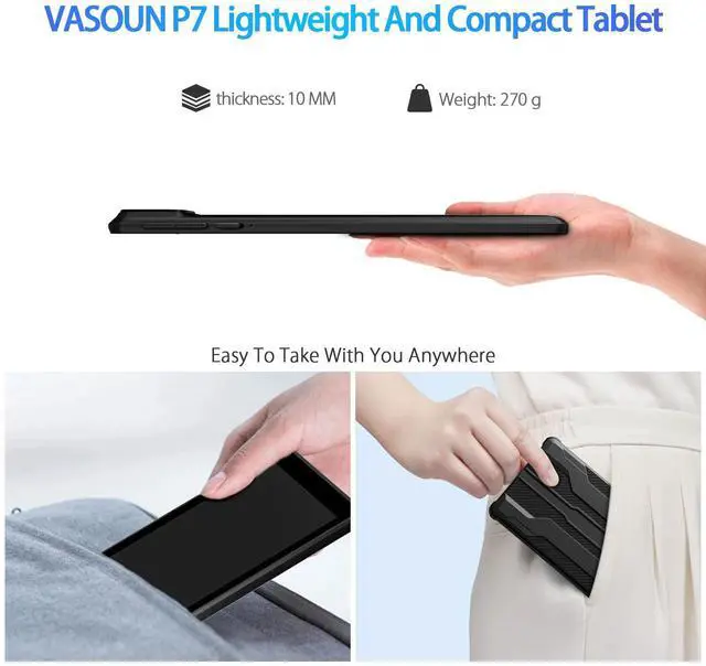 Alt view image 2 of 5 - VASOUN Android 14 Tablet 7 inch, 8GB RAM 64GB ROM, Octa-Core 2.0GHz, IPS Touch Screen, Dual Camera, 5G WiFi/Bluetooth, Kids & Adult Tablet with Case