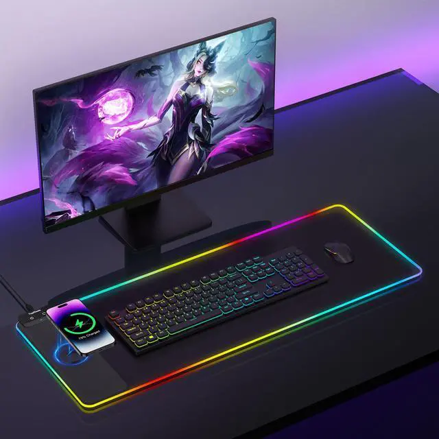 Main image of TopMade Mouse Pad with Wireless Charging, 31.5" x 11.81" Large Desk Mat RGB Gaming Mousepad, LED Desk Pad Keyboard Pad with Ultra-Smooth Surface & Non-Slip Rubber Base, Waterproof Desk Pad