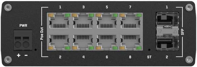 Alt view image 4 of 5 - Teltonika TSW202 Managed PoE+ Switch, 8 x Gigabit Ethernet, 2 x SFP, Profinet Certified, Integrated DIN Rail Bracket, Durable Design