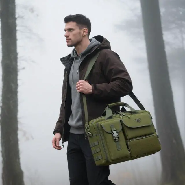 Alt view image 2 of 5 - Stypos Tactical Messenger Bag, 14 Inch Tactical Briefcase for Man Military Laptop Bag Messenger Shoulder Bag, Includes a Flag(Green)