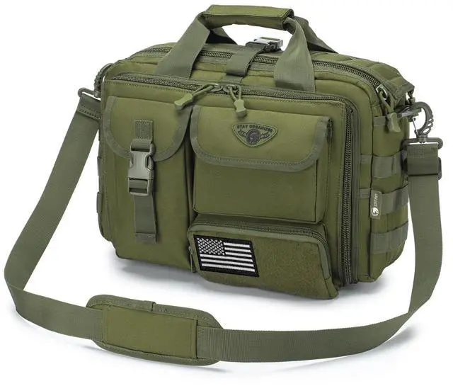 Main image of Stypos Tactical Messenger Bag, 14 Inch Tactical Briefcase for Man Military Laptop Bag Messenger Shoulder Bag, Includes a Flag(Green)