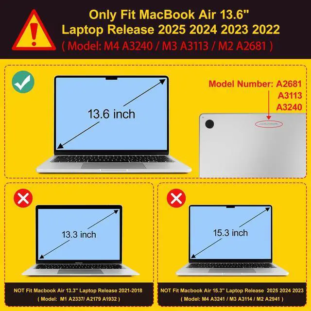 Alt view image 2 of 5 - Mektron Ultra Thin Armor Case Compatible with MacBook Air 13.6 inch Printed Cover 2025-2022 M4 M3 M2 A3240 A3113 A2681, Protective Hard Shell with Fold Kickstand, Flowers C126