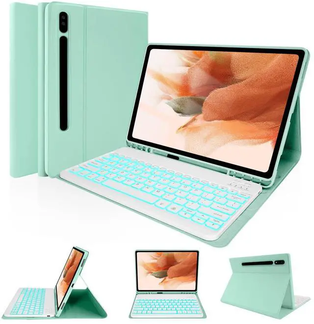 Main image of LAMA Backlit Keyboard Case for Samsung Galaxy 12.4 inch S10 Plus/S9 FE+/S9+/S8+, 12.4" S7 FE/S7 Plus Case with Keyboard with S Pen Holder, Detachable Keyboard Case with Slim Cover, Green