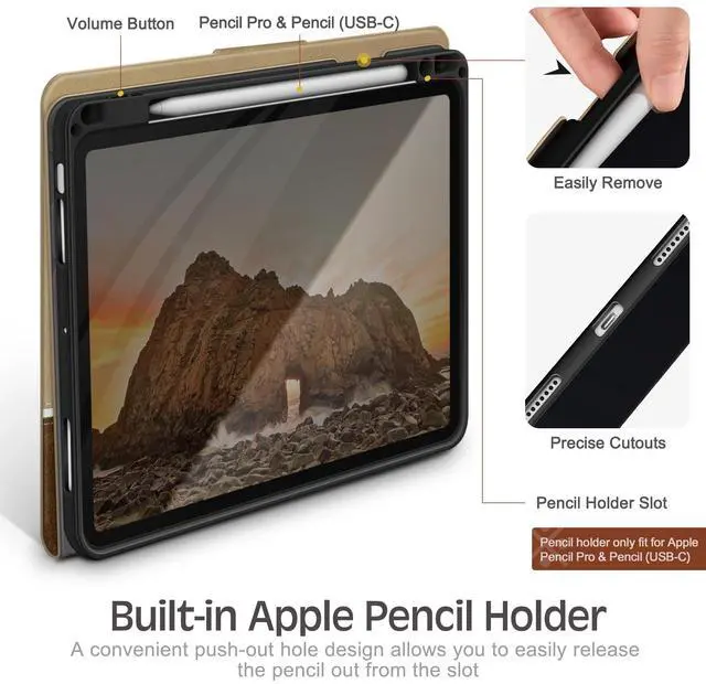 Alt view image 4 of 5 - KingBlanc for iPad Air 11-inch Case M3 (2025) / M2 (2024), iPad Air 5th/4th Generation (2022/2020, 10.9") with Pencil Holder, Vegan Leather Stand Cover, Auto Sleep Wake, Viewing/Typing Angle, Beige