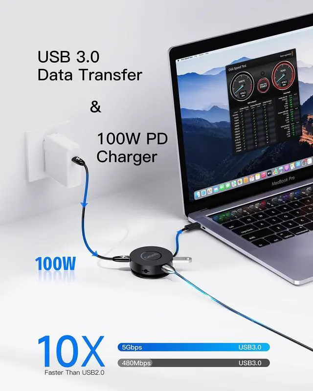 Alt view image 5 of 5 - Getatek USB C Hub, 7 Ports Type C Multiport Adapter with Dual 4K HDMI, 100W PD Charging, 2* USB 3.0 5Gbps Port,Gigabit Ethernet, TF Card Reader, for MacBook Air, MacBook Pro (USB C Dock Dual HDMI)