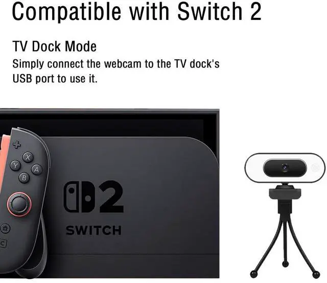 Alt view image 5 of 5 - Svcouok 1080P USB Camera for Switch 2/ PC, Ring Light & 3-Level Brightness - Streaming Camera with Built-in Mic, Tripod & Plug&Play for Zoom/Skype/Facetime, PC/Mac/Laptop