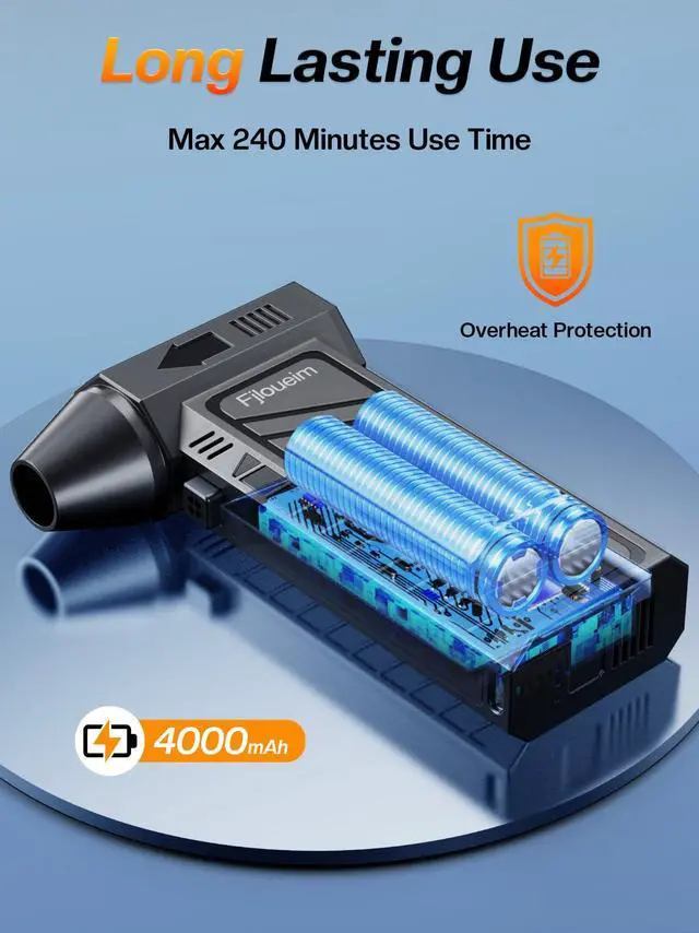 Alt view image 5 of 5 - Multi Functional Fan Air Duster - Violent Fan Suitable for Cars, Houses, Computer Keyboards, and Outdoor use; 4-Speed Adjustable Wind Drying, dust Removal, air Blowing and Suction 130000RPM
