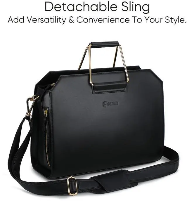 Alt view image 4 of 5 - RASHKI CHIQUE - 15.6" Laptop Tote Bag for Women | Professional Office Bag | Detachable & Adjustable Strap | Vegan Leather (Black)