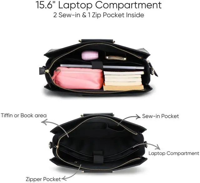 Alt view image 3 of 5 - RASHKI CHIQUE - 15.6" Laptop Tote Bag for Women | Professional Office Bag | Detachable & Adjustable Strap | Vegan Leather (Black)