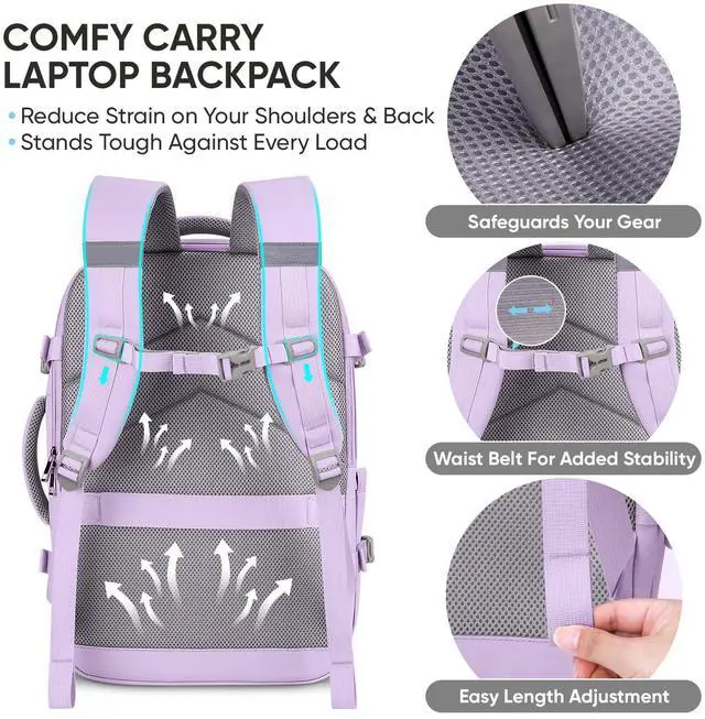 Alt view image 4 of 5 - BALEINE Travel Backpack for Women Men, Large Sturdy Carry On Laptop Backpack Gifts for Business, Casual, Weekender, Hiking (XL, Lavender)