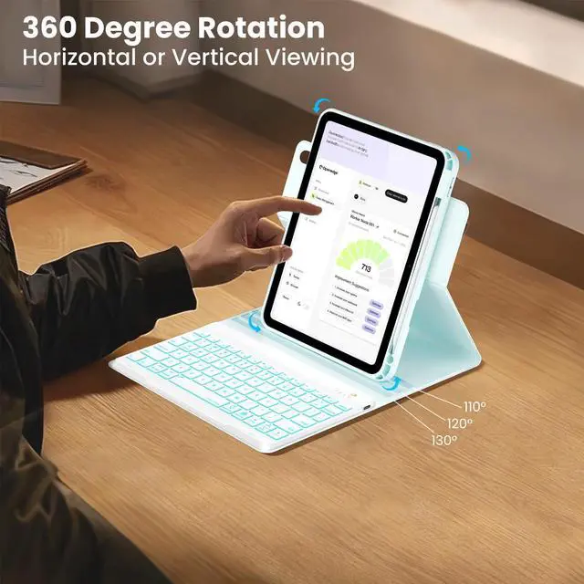 Alt view image 4 of 5 - OPAKIT Magnetic Keyboard Case for iPad 9th/8th/7th Generation 10.2 inch, iPad Pro 10.5-inch Air 3rd Case with Pencil Holder, 7 Color Backlight BT Keyboard (2021/2020/2019/2017), Blue