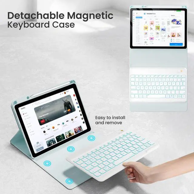 Alt view image 5 of 5 - OPAKIT Magnetic Keyboard Case for iPad 9th/8th/7th Generation 10.2 inch, iPad Pro 10.5-inch Air 3rd Case with Pencil Holder, 7 Color Backlight BT Keyboard (2021/2020/2019/2017), Blue