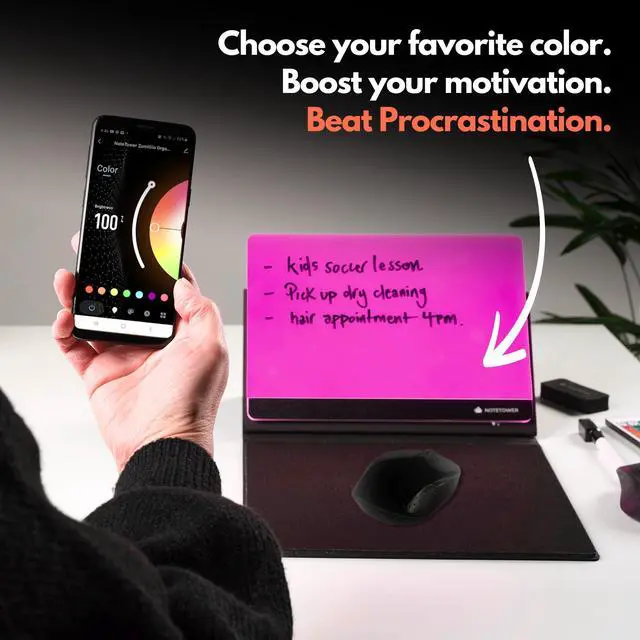 Alt view image 2 of 5 - Note Tower LED Mousepad Whiteboard | Dry Erase Acrylic Board for Desk | Light Up Color White Board | Write Notes & to-Do Lists, Gaming Performance Mouse Pad, for Office, Home, School (Electric)