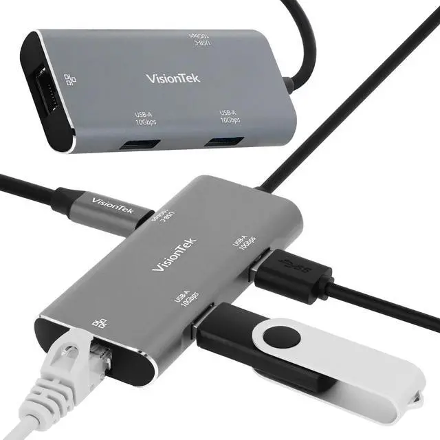Main image of VisionTek USB-C Hub with Ethernet, 2X USB-A, 1x USB-C for MacBook, Windows, Chromebook - Portable Bus Powered Adapter