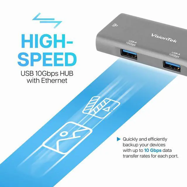 Alt view image 3 of 5 - VisionTek USB-C Hub with Ethernet, 2X USB-A, 1x USB-C for MacBook, Windows, Chromebook - Portable Bus Powered Adapter