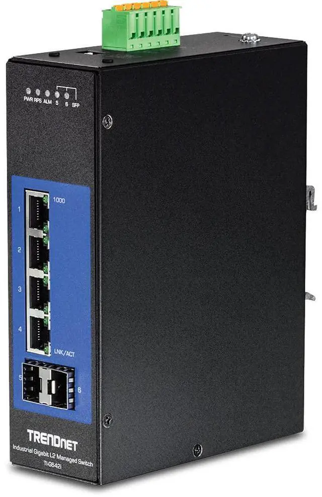 Main image of TRENDnet, 6-Port Industrial Gigabit L2 Managed DIN-Rail Switch, 4 X Gigabit Ports, 2 X SFP Slots, DIN-Rail Mount, IP30, Vlan, Qos, Lacp, STP/Rstp, Bandwidth Management, Lifetime Protection, TI-G642i