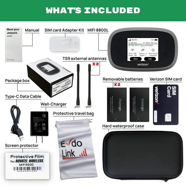 Alt view image 2 of 5 - Verizon Wireless Jetpack Inseego MiFi 8800L | Free VPN Mobile Hotspot for Travel | 4G Mobile Portable WiFi | Unlocked Globally | Near 5G Speed up to 1200 Mbps | EVDO-LINK Bundle - Verizon Sim Card