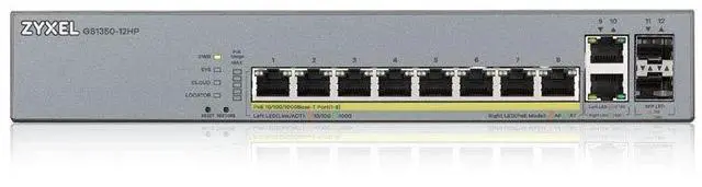 Alt view image 2 of 5 - Zyxel 8-Port Gigabit PoE+ Switch | Smart Managed | 130 Watt Budget | 2x Gigabit Copper Ports + 2x SFP | Nebula Cloud Managment | Long Range [GS1350-12HP]