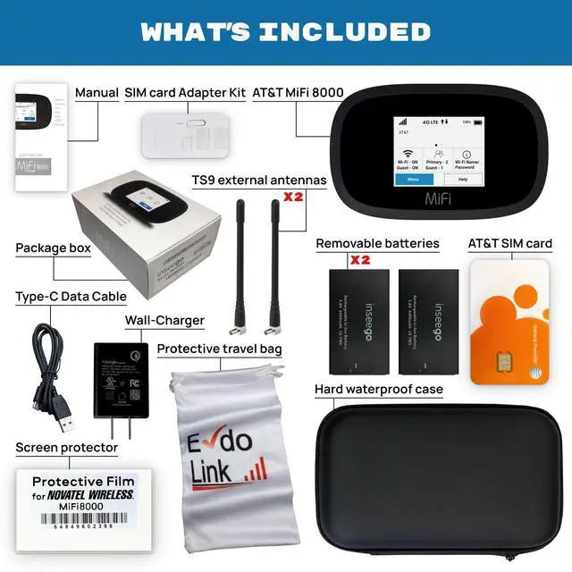 Alt view image 2 of 5 - AT&T Wireless Hotspot Pocket WiFi 4G LTE MiFi 8000 | Free VPN Mobile Hotspot for Travel | 4G Mobile Portable WiFi | Unlocked Globally | Near 5G Speed up to 1200 Mbps | EVDO-LINK Bundle AT&T Sim Card