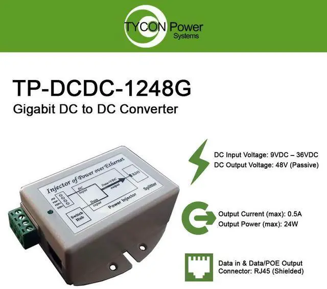 Alt view image 2 of 2 - Gigabit 9-36vdc In 48v Poe Out 24w Dc T