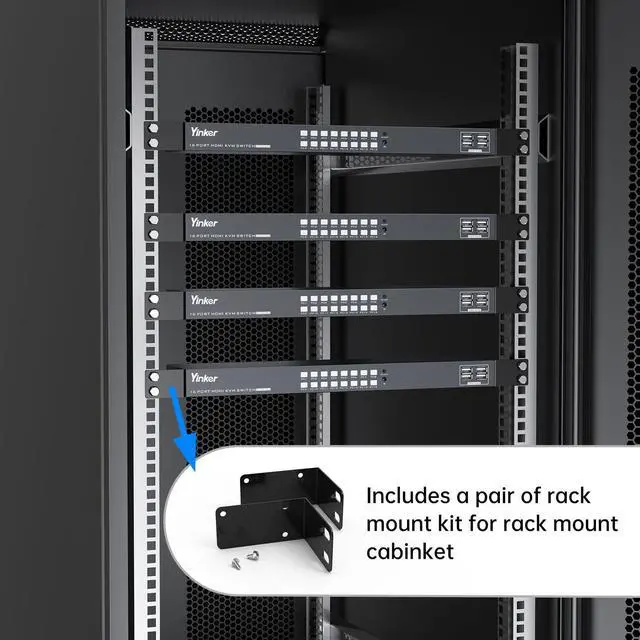 Alt view image 3 of 5 - Yinker 16 Port KVM Switch HDMI, 4K@30Hz HDMI Rack Mount KVM Switch w/ 16 Pcs KVM Cables, Support 4 USB 2.0 Devices & HDCP 2.2 & Remote Control for 16 Computers/Servers