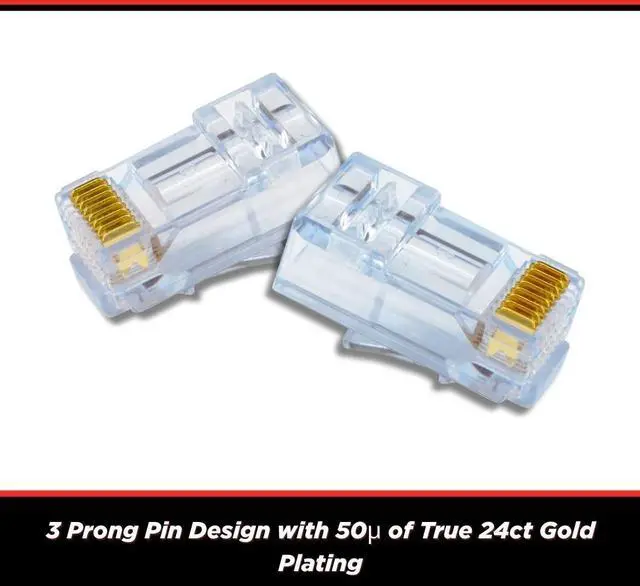Alt view image 3 of 5 - Simply45 Standard WE/SS RJ45 Modular Plugs for 24AWG Cat5e Connector UTP Solid and 28-26 AWG Cat5e/6 UTP Stranded - Blue Tint, 3-Prong Pin Design - 100-Pieces - S45-1000