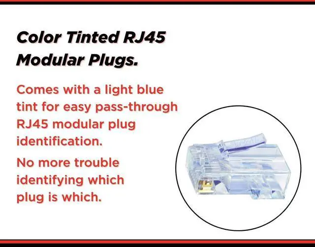 Alt view image 4 of 5 - Simply45 Standard WE/SS RJ45 Modular Plugs for 24AWG Cat5e Connector UTP Solid and 28-26 AWG Cat5e/6 UTP Stranded - Blue Tint, 3-Prong Pin Design - 100-Pieces - S45-1000