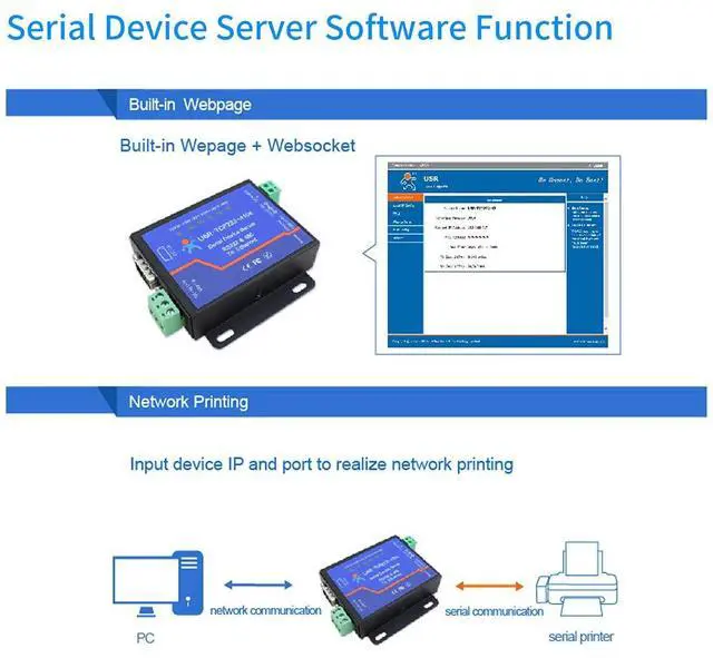 Alt view image 5 of 5 - PUSR Usr-Tcp232-410S Server RS232 / RS485 Serial to Ethernet Adapter TCP/IP Converter Supports DHCP/DNS