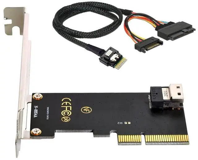 Alt view image 2 of 5 - NFHK PCI-E 3.0 4.0 to SFF-8654 Slimline SAS Card Adapter and U.2 U2 SFF-8639 NVME PCIe SSD Cable for Mainboard SSD
