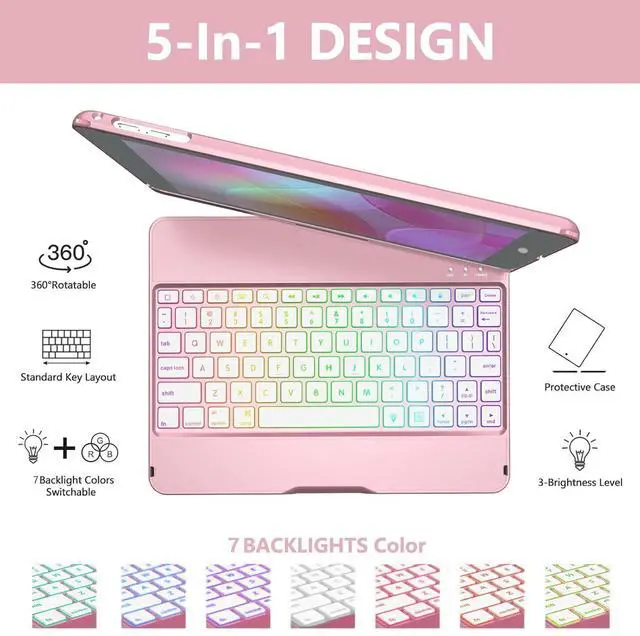 Alt view image 3 of 5 - MMK Keyboard Case Compatible for 9.7 Inch 2018 6th Gen, Detachable Wireless Bluetooth Keyboard Compatible with 2017 (5th Gen)- Air 2/ Air Case, Magnetic Auto Sleep/Wake (Rose Gold)