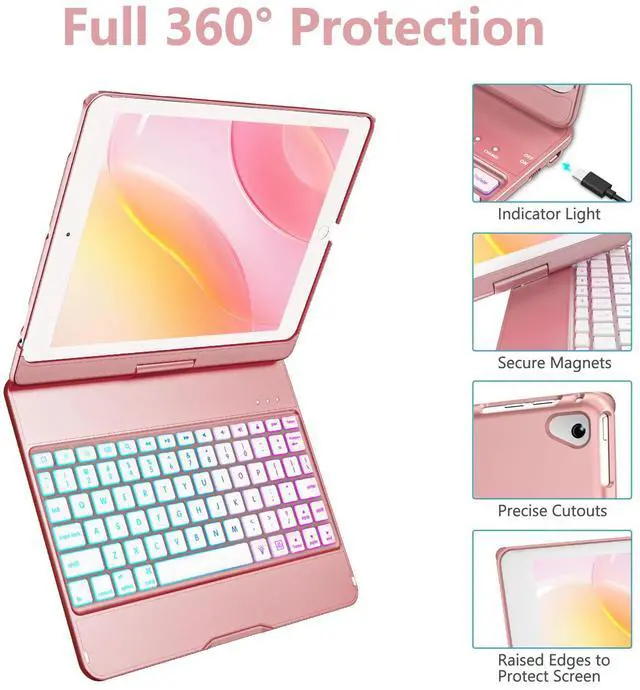 Alt view image 5 of 5 - MMK Keyboard Case Compatible for 9.7 Inch 2018 6th Gen, Detachable Wireless Bluetooth Keyboard Compatible with 2017 (5th Gen)- Air 2/ Air Case, Magnetic Auto Sleep/Wake (Rose Gold)