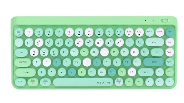 Main image of UBOTIE Portable Bluetooth Colorful Computer Keyboards, Wireless Mini Compact Retro Typewriter Flexible 84Keys Design Keyboard (Green-Colorful)
