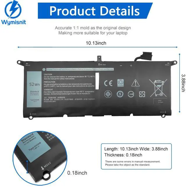 Alt view image 3 of 5 - DXGH8 Battery for Dell XPS 13 9370 9380 2019 Inspiron 13 7390 7391 2-in-1 5390 5391 7490 Latitude 3301 E3301 Vostro 5390 5391 0H754V G8VCF H754V G8VCF6C HK6N5 P113G001 P82G P82G001 0V48RM V48RM 52Wh