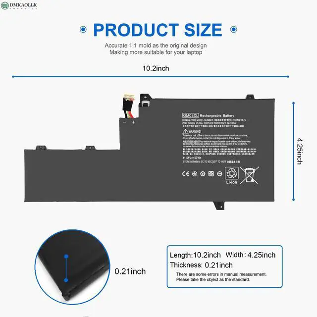 Alt view image 4 of 5 - OM03XL Battery for HP EliteBook X360 1030 G2 1GY31PA 1UX08PA Y8Q67EA Y8Q89EA Z2W62EA Series 863167-171 863280-855 HSTNN-IB7O HSTNN-IB70 HSTNN-1B70 863167-1B1 HSN-I04C OMO3XL 0MO3XL OM03057XL 57Wh
