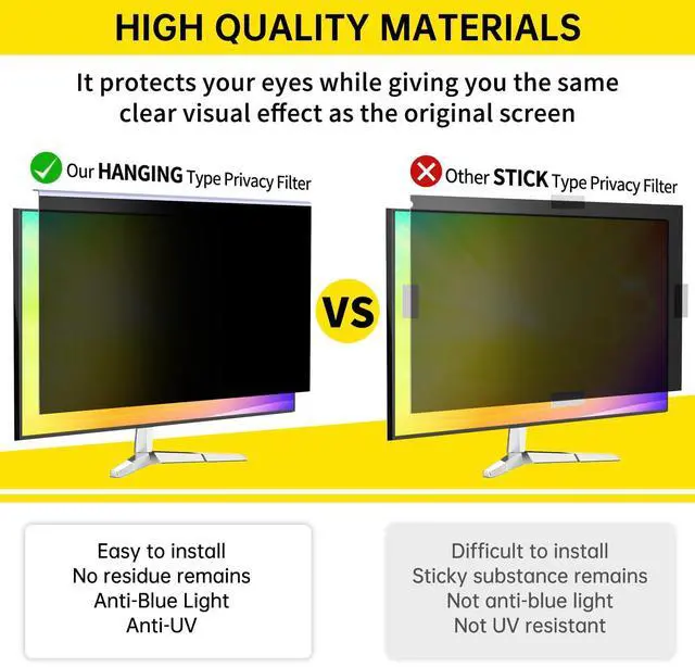 Alt view image 3 of 5 - DEJIMAX 21.5 Inch Computer Privacy Screen for 16:9 Computer Monitor, Anti-Blue Light Monitor Privacy Screen Filter, Anti-UV Computer Screen Privacy Shield