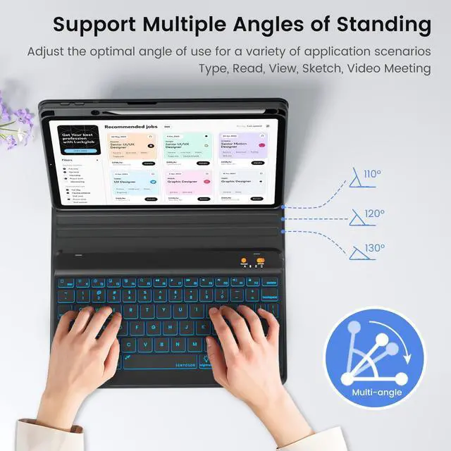 Alt view image 5 of 5 - BLUTLOTUS for iPad 11th A16 10th Generation Case with Keyboard - 7 Colors Backlit Wireless Detachable Folio Keyboard Cover with Pencil Holder for iPad 11'' A16 2025 10th Gen 10.9 Inch 2022 (Black)