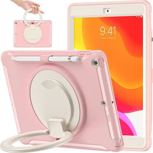 Main image of BATYUE for iPad 9th/ 8th/ 7th Generation Case (iPad 10.2 Case 2021/2020/2019) with Screen Protector,Rugged Case with Rotating Stand/Pencil Holder/Pencil Cap Holder (Cheery Pink)