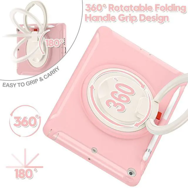 Alt view image 2 of 5 - BATYUE for iPad 9th/ 8th/ 7th Generation Case (iPad 10.2 Case 2021/2020/2019) with Screen Protector,Rugged Case with Rotating Stand/Pencil Holder/Pencil Cap Holder (Cheery Pink)