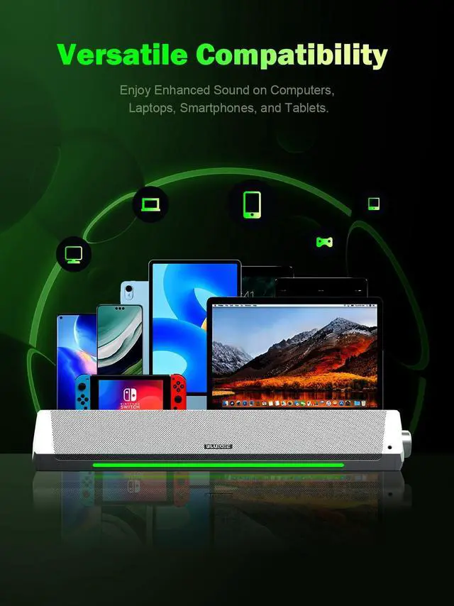 Alt view image 4 of 5 - Bluedee Computer Speakers, Bluetooth Computer Soundbar, HiFi Stereo, 3.5mm Aux-in Connection, USB Powered Computer Speakers for Desktop Monitor, PC, Laptop, Tablets