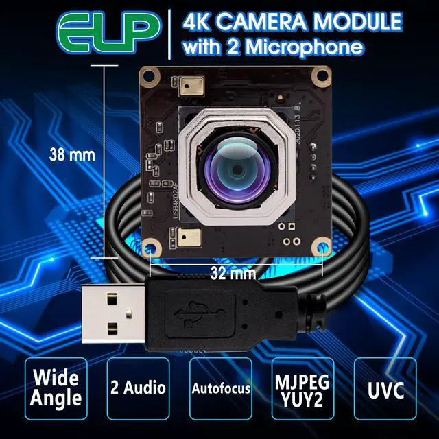 Alt view image 2 of 5 - 4K USB Camera Module Autofocus with Dual Microphone for Computer and Raspberry Pi Mini UVC USB2.0 Webcam Board 8mp Industrial Lightburn Camera IMX415 PC Camera Audio Video Web Camera for Laptop