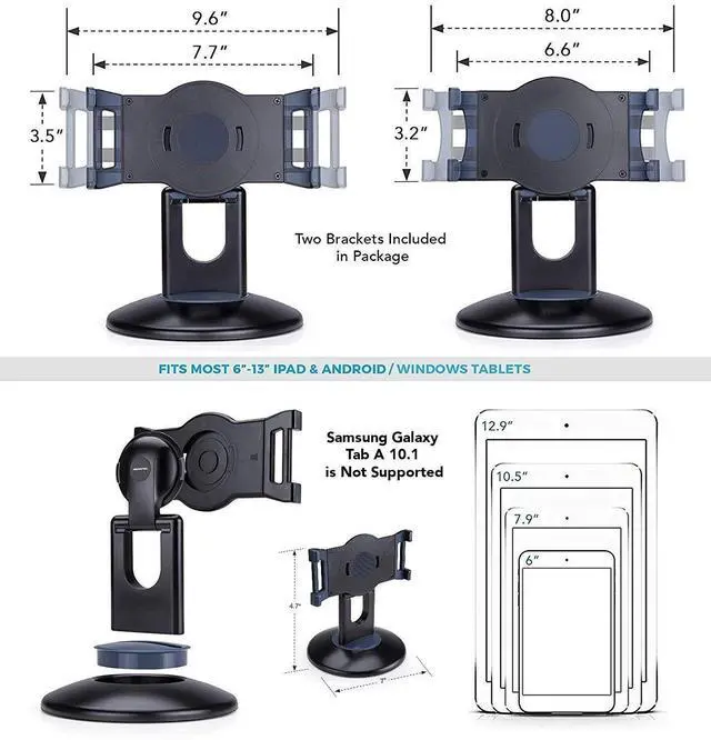 Alt view image 4 of 5 - AboveTEK Retail Kiosk iPad Stand, 360° Rotating Commercial Tablet Stand, 6-13.5" iPad mini Pro-Business Tablet Holder, Swivel Design for Store POS Office Showcase Reception Kitchen Desktop