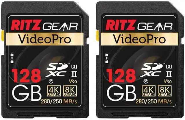 Main image of Ritz Gear 128GB High-Speed SDXC UHS-II SD Card, C10, U3, V90, Full-HD & 8K Memory Card for DSLR, Cinema-Quality Video Cameras (2 Pack)