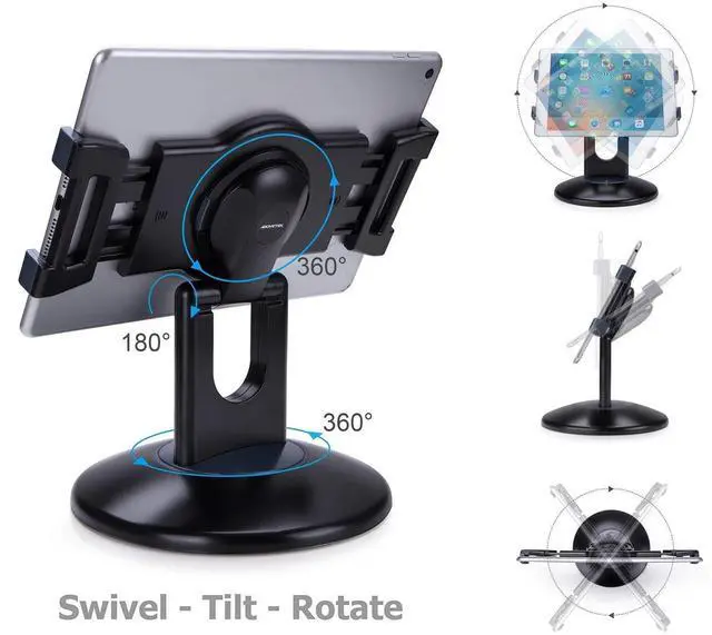 Alt view image 2 of 5 - AboveTEK Retail Kiosk iPad Stand, 360° Rotating Commercial iPad Wall Mount, Horizontal/Vertical Tilt Tablet Holder Two Brackets to Fit 6-13" Tablets(Black)
