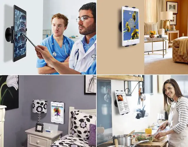 Alt view image 5 of 5 - AboveTEK Retail Kiosk iPad Stand, 360° Rotating Commercial iPad Wall Mount, Horizontal/Vertical Tilt Tablet Holder Two Brackets to Fit 6-13" Tablets(Black)