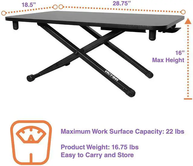 Alt view image 3 of 5 - Victor DCX129 High Rise Collection Adjustable Standing Desk for Laptops 29"x18.5 Black
