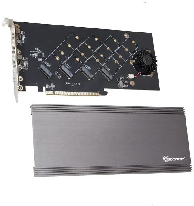 Main image of IO Crest Quad M.2 NVMe PCIe 4.0 x4 PCIe x16 Expansion Card NVMe M.2 up to 256Gbps for AMD 3rd Ryzen sTRX40, AM4 Socket and Intel VROC NVMe Raid, PCIe 4.0 Model (SI-PEX40162)
