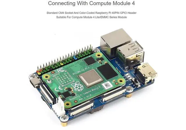 Alt view image 4 of 5 - for Raspberry Pi Compute Module 4 IO Board,Mini Base Board (B) Full Version with Standard CM4 Socket and Color-Coded Raspberry Pi 40PIN GPIO Header Onboard CSI/DSI/FAN/HDMI/USB/RJ45 Connectors