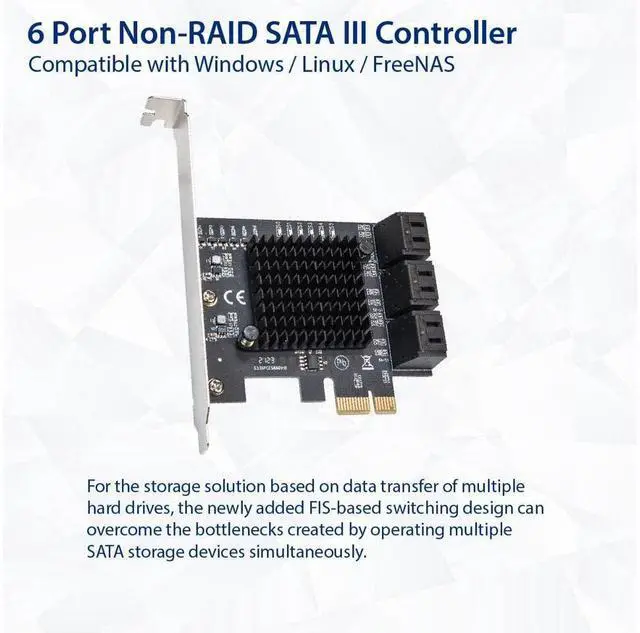 Alt view image 2 of 5 - IO CREST 6 Port SATA III to PCIe 3.0 x1 Non-RAID Expansion Card JMB575 JMB582 Low Profile Bracket (SY-PEX40166)